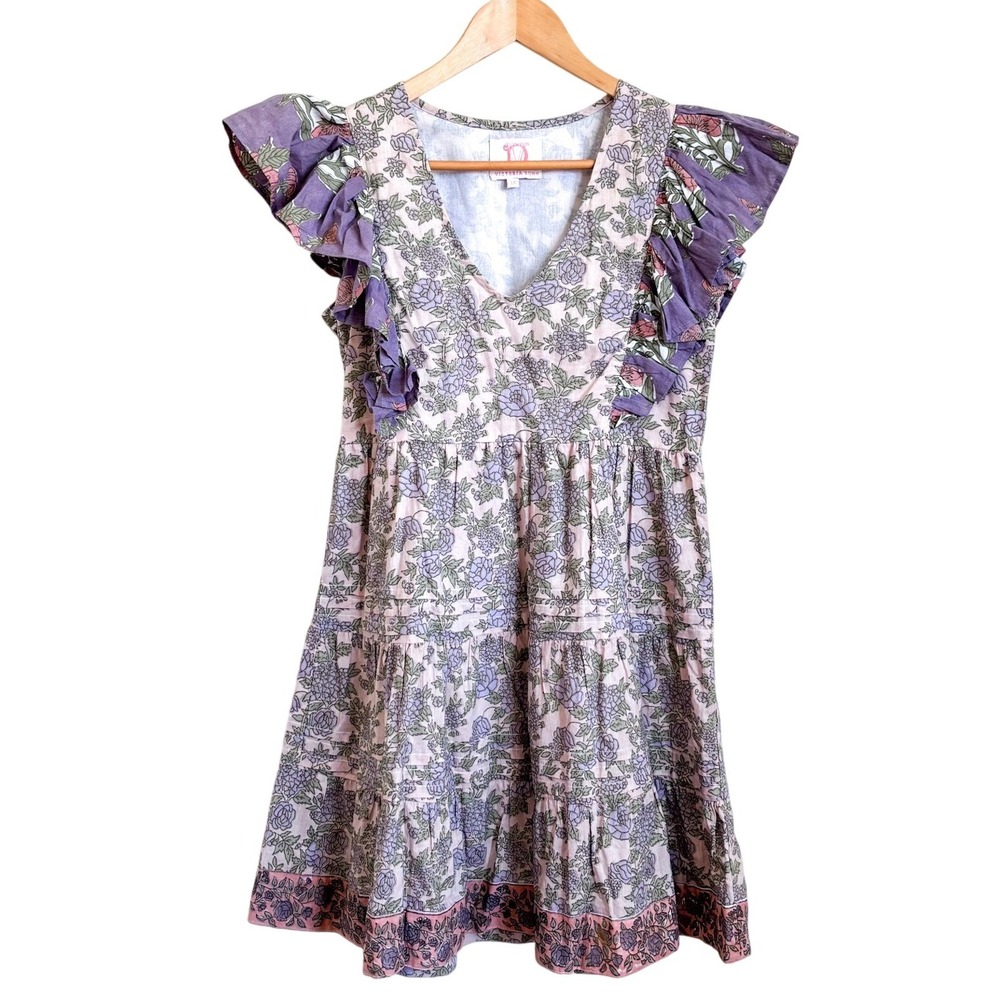 Victoria Dunn‎ Magnolia Flutter Floral Boho Mini Dress Size XS Ruffle Cottage